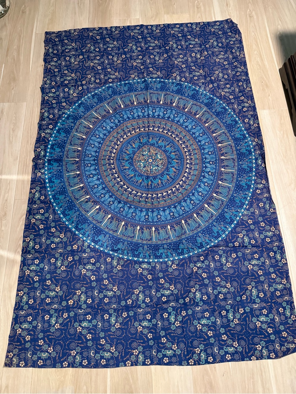 Source Unknown Blue and Teal Mandala Tapestry